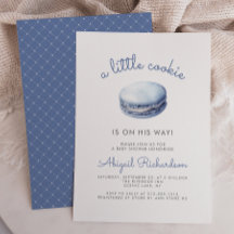 Blå liten Cookie Macaron Pojke Bebis Shower