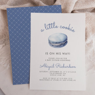 Blå liten Cookie Macaron Pojke Bebis Shower Inbjudningar