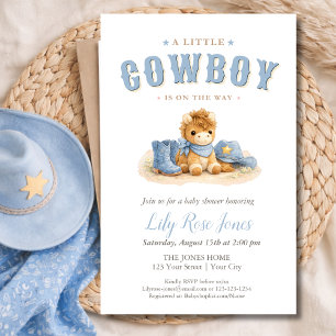 Blå Liten Cowboy Vattenfärg Bebis Shower Flygblad