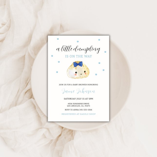 Blå liten dubbning är på väg att pojkens babyskor  inbjudningar (Blue Little Dumpling Is On The Way Boy Baby Shower Invitation)