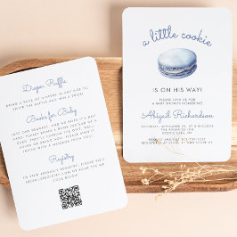 Blå Liten Kaka Macaron QR-kod Pojke Bebis Kalas Inbjudningar