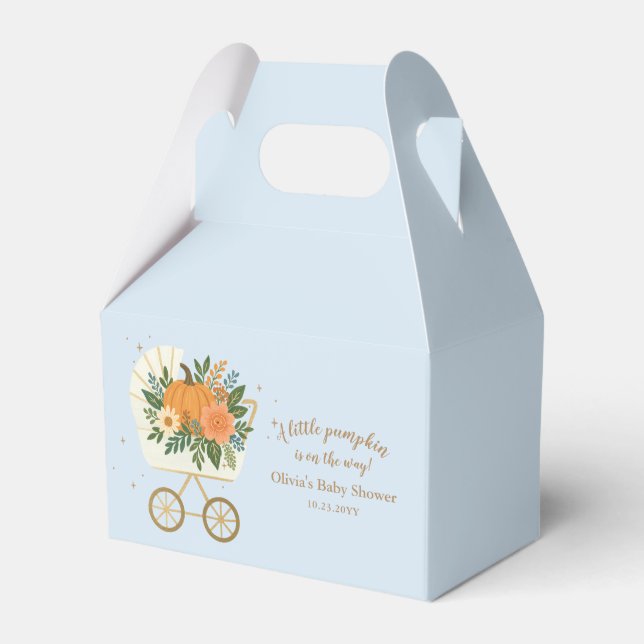Blå liten pumpa baby shower presentaskar (Framsidan Sidan)