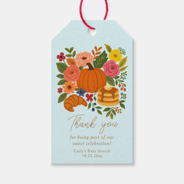 Blå Liten Pumpa Baby Shower Tack Gåva Presentetikett (Framsidan)