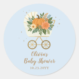 Blå Liten Pumpa Bebis Shower Rund Klistermärke Hös