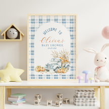 Blå liten Pumpa Lastbil Pojke Baby Shower Välkomme
