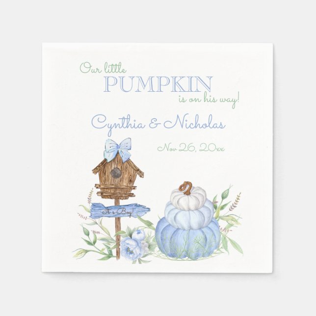 Blå liten pumpafält pojke baby shower pappersservett (Framsidan)