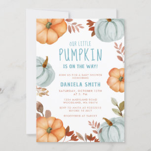 Blå liten Pumpkin är på samma sätt som pojkbabysku Inbjudningar