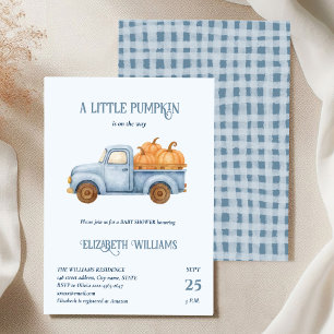 Blå liten Pumpkin Lastbil Baby Shower minimalistic Inbjudningar