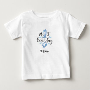 Blå liten steg första födelsedag barn t-shirt