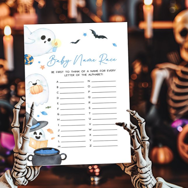 Blå Little Boo Halloween-matchen Baby Namn Tävling (Blue Little Boo Baby Shower Baby Name Race Game)