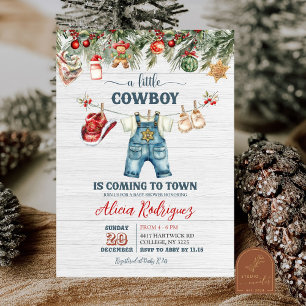 Blå Little Cowboy Western Holiday Baby Shower Inbjudningar