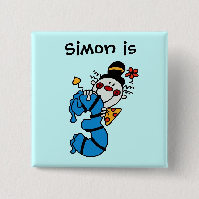 Blå ljus, Clown 3rd Birthday Button Knapp (Framsida)