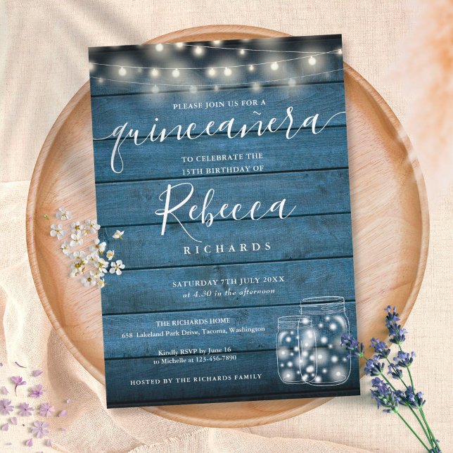 Blå Ljus-skript Quinceañera 15:e Inbjudningar (Skapare uppladdad)