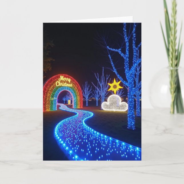 Blå Ljusbana Julkort Kort (Framsida)
