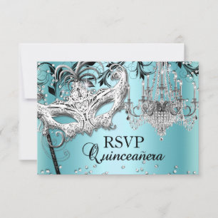 Blå ljuskrona maskerad Quinceanera RSVP OSA Kort