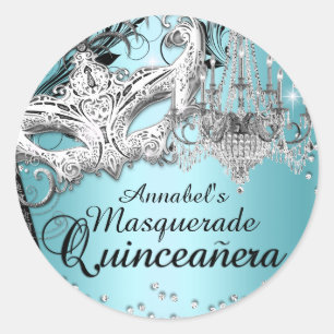 Blå ljuskrona masquerade Quinceanera dekal Runt Klistermärke