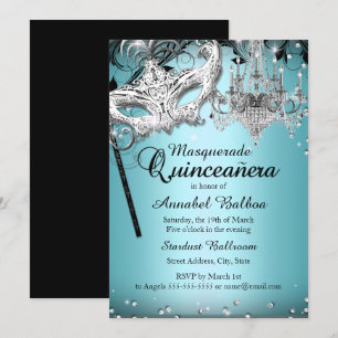 Blå ljuskrona Masquerade Quinceanera-inbjudan Inbjudningar