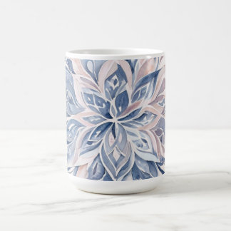 Blå & Ljusrosa Akvarell Blommig Mandala Kaffemugg