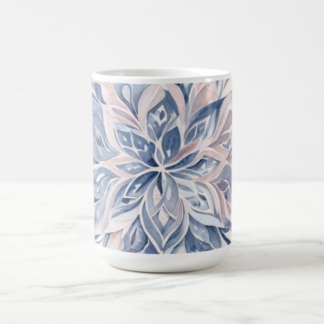 Blå & Ljusrosa Akvarell Blommig Mandala Kaffemugg (Center)