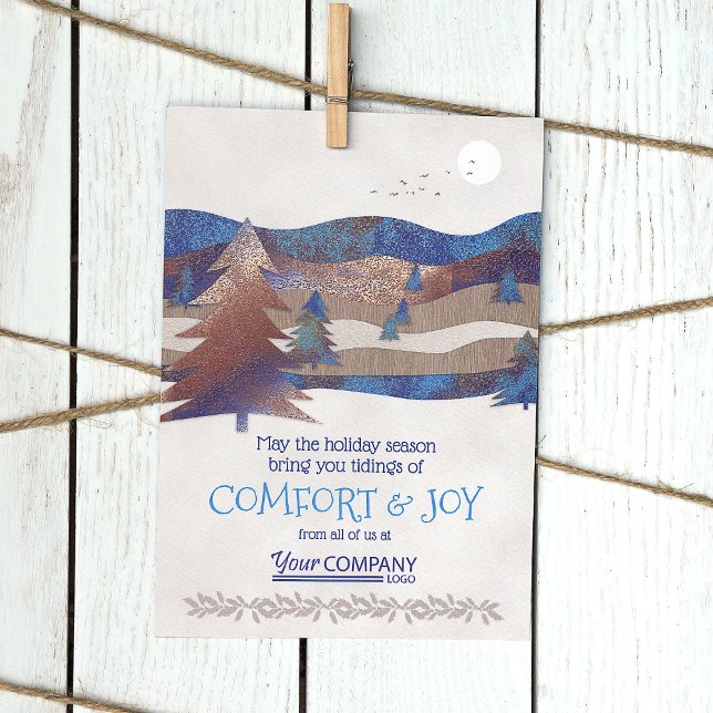 Blå Logotyp, Brun, Aqua Rustic Helgdagskort Kort (Rustic Brown Blue Forest Pine Trees Company Business Logo Holiday Christmas Cards Bulk Order Budget)