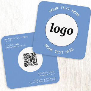 Blå Logotyp och blå text QR-kod Fyrkantigt Visitkort