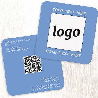 Blå Logotyp och blå text QR-kod Fyrkantigt Visitkort