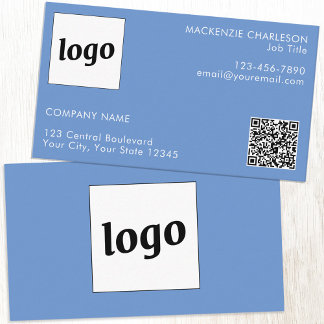 Blå Logotyp och blå text QR-kod Visitkort