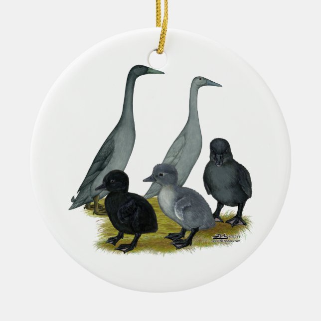 Blå löparducks familj julgransprydnad keramik (Framsidan)