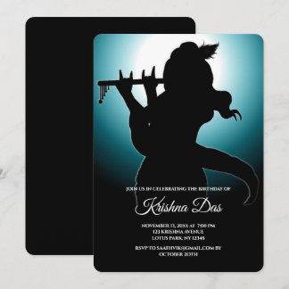 Blå Lord Krishna-kort för födelsedag - Krishna kon Inbjudningar
