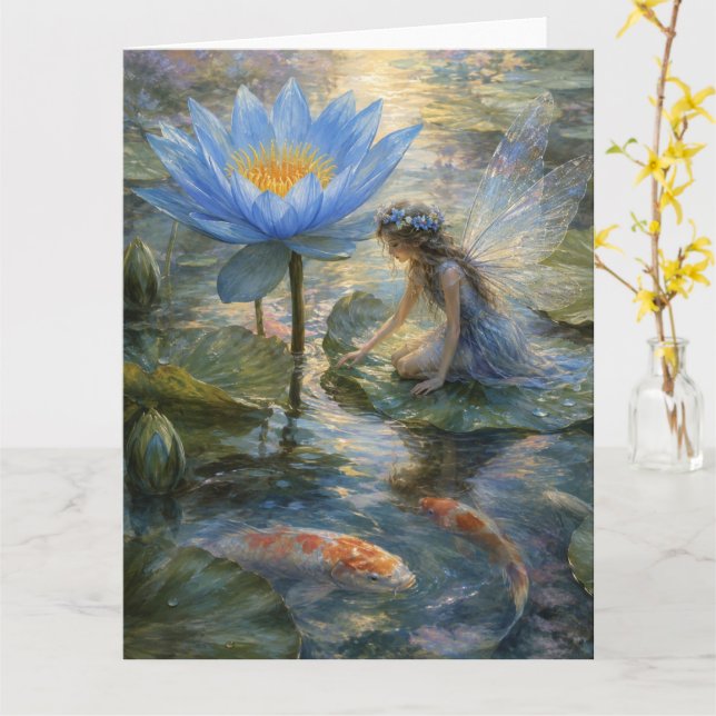 Blå Lotus Älva Kort (Gul blomma)