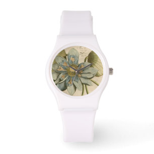 Blå Lotus blommar på Tan-bakgrunden med skrivnin Armbandsur
