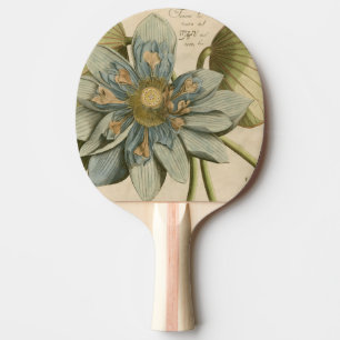 Blå Lotus blommar på Tan-bakgrunden med skrivnin Pingisracket