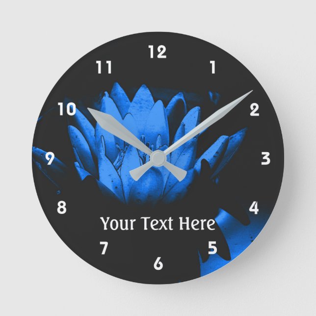 Blå Lotus Vatten Lily Flower Art Rund Klocka (Framsida)