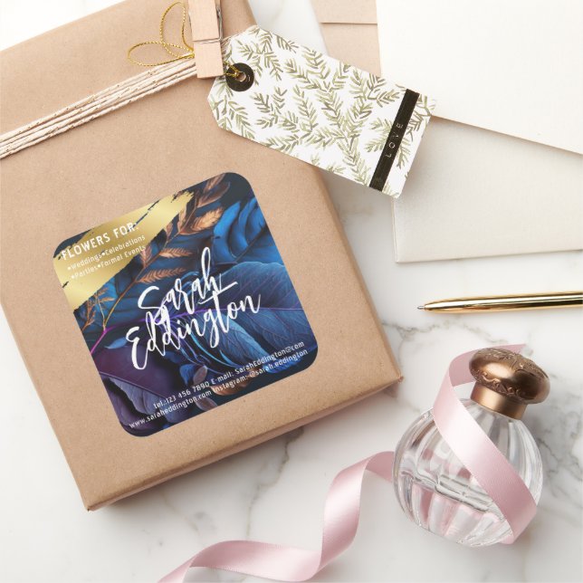 Blå Löv Fyrkantigt Klistermärke (Gifting)