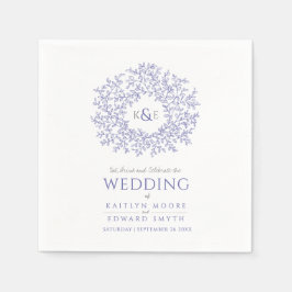 blå löv, monogram bröllop anpassningsbar pappersservett