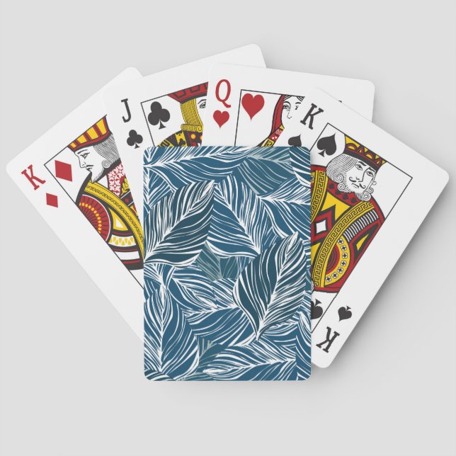 Blå Löv Mönster: Vintage Tapet. Casinokort (Baksidan)