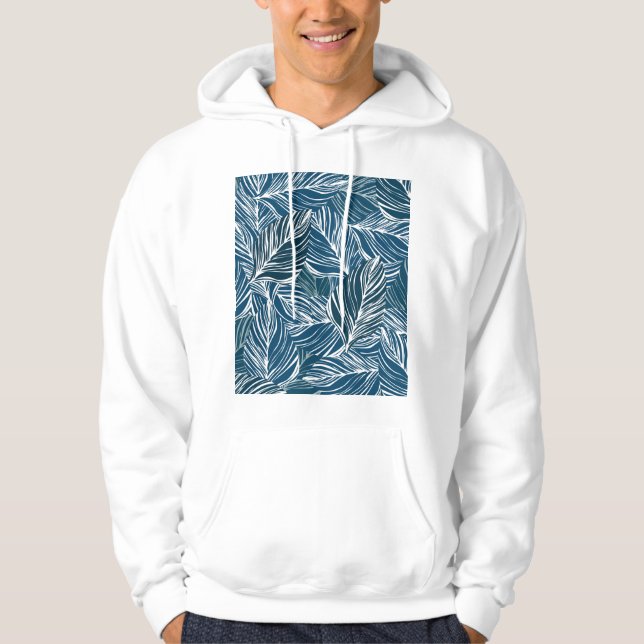 Blå Löv Mönster: Vintage Tapet. Hoodie (Framsida)