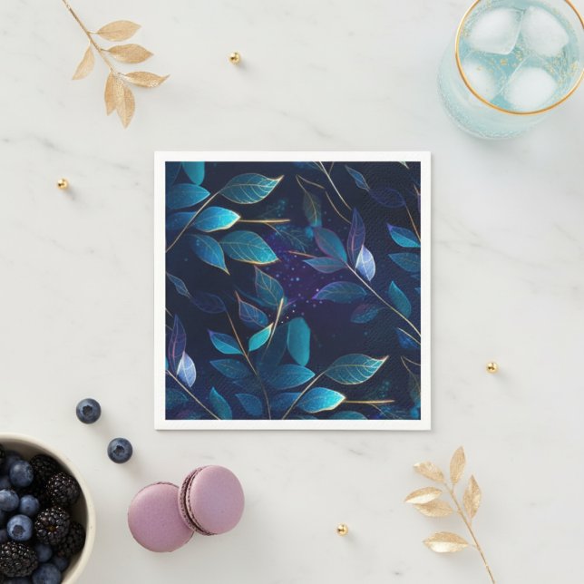 Blå Löv Pappra blöjor Pappersservett (Lovely set of napkins for your blue-themed party.)