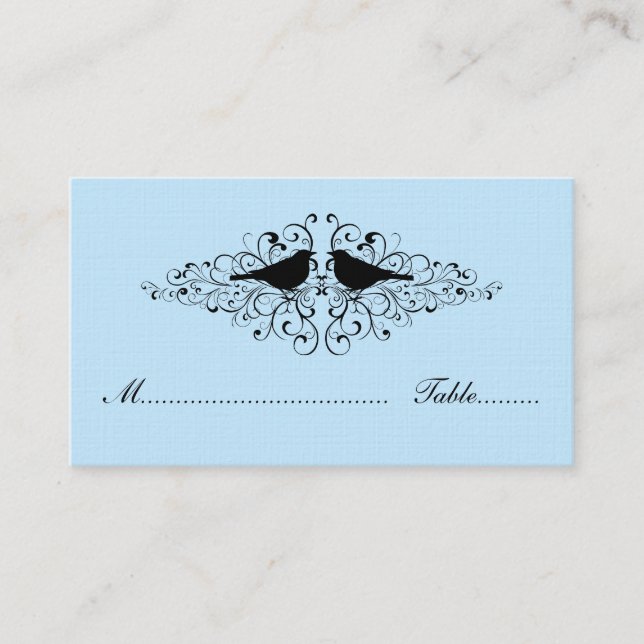 Blå Love Bird Swirls Place Card Placeringskort (Framsida)