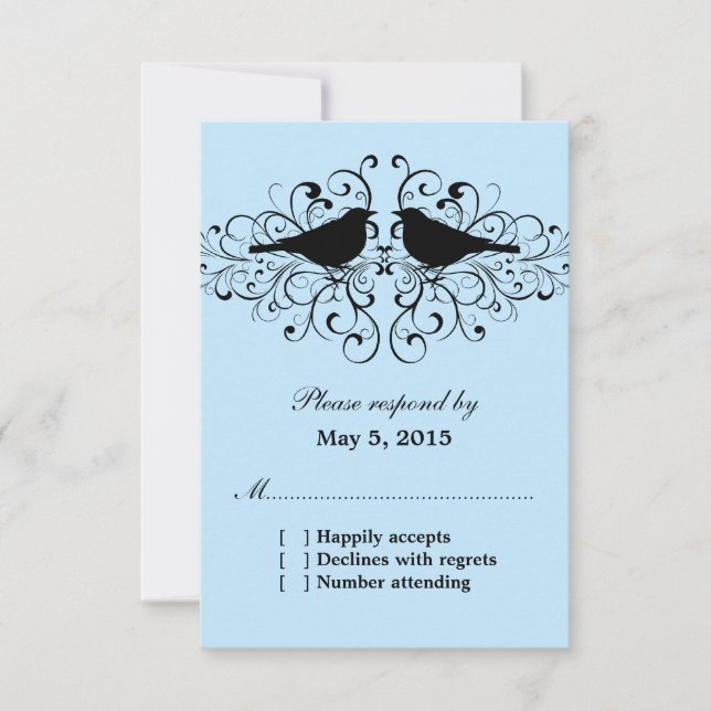 Blå Love Bird Swirls Responcard Card OSA Kort (Framsida)