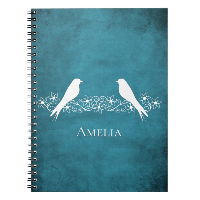 Blå Lovebird Blommigt Vine Notebook Anteckningsbok (Framsidan)