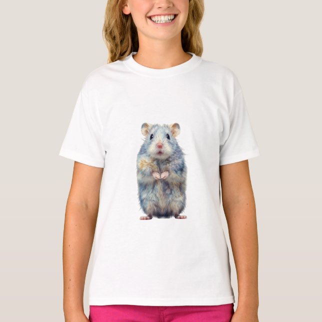 Blå Luffig Fluffig Hamster Illustration Barn T Shirt (Framsida)
