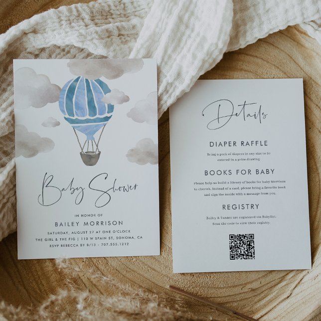 Blå Luftballong allt i en babyskal Inbjudningar (Skapare uppladdad)