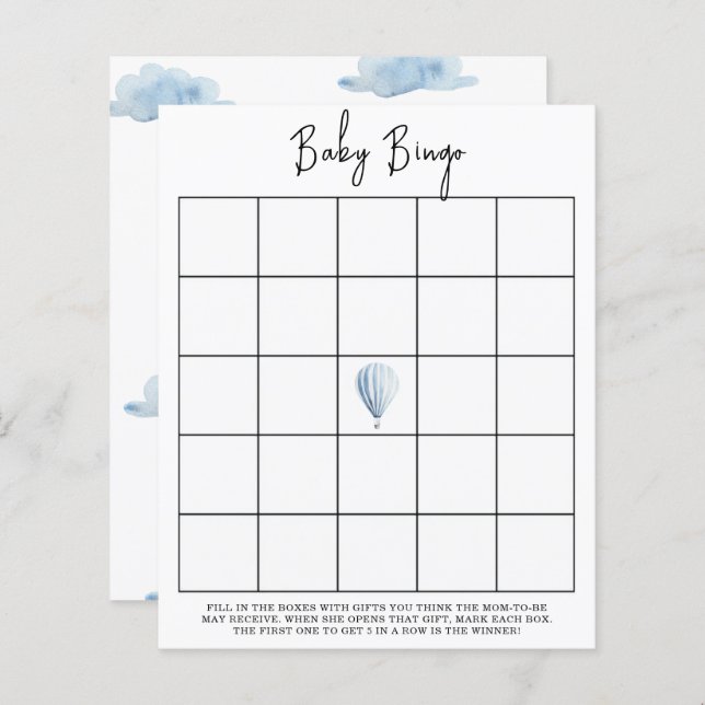 Blå luftballong - Babyduschbingo-spel (Fram/baksida)