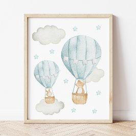 Blå Luftballong, Bear, Bunny, Boy Nursery Fototryck