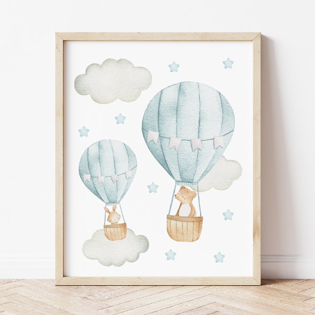 Blå Luftballong, Bear, Bunny, Boy Nursery Poster (Skapare uppladdad)