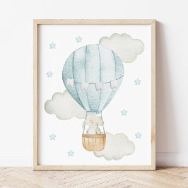 Blå Luftballong, Elephant, Stars, Boy Nursery Fototryck