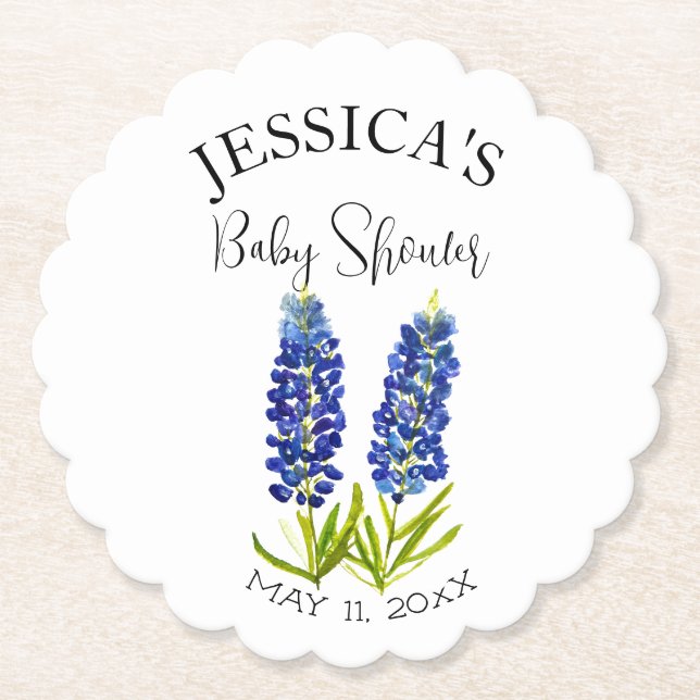 Blå lupinblommor Texas Baby Shower Flicka Underlägg Papper (Framsida)