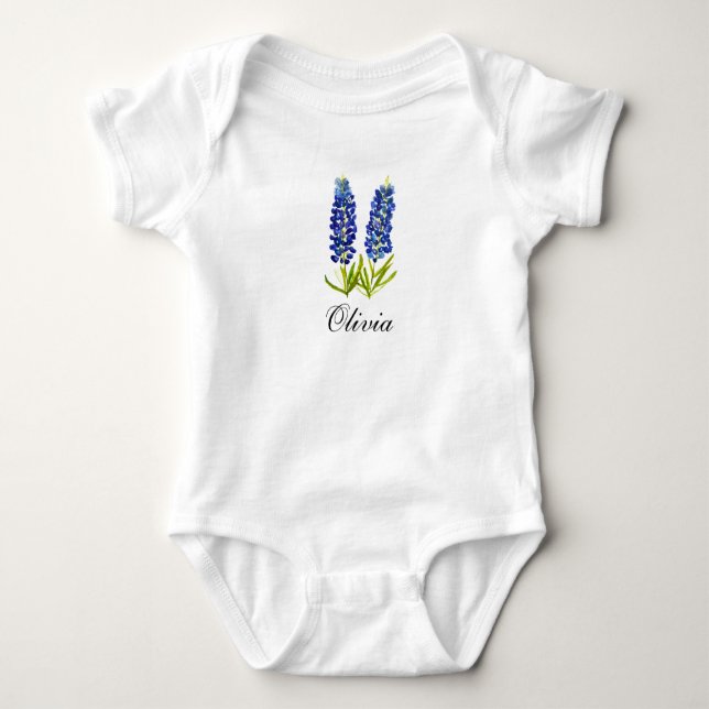 Blå lupiners akvarell Blommig Tjej Bebis bodysuit T Shirt (Framsida)
