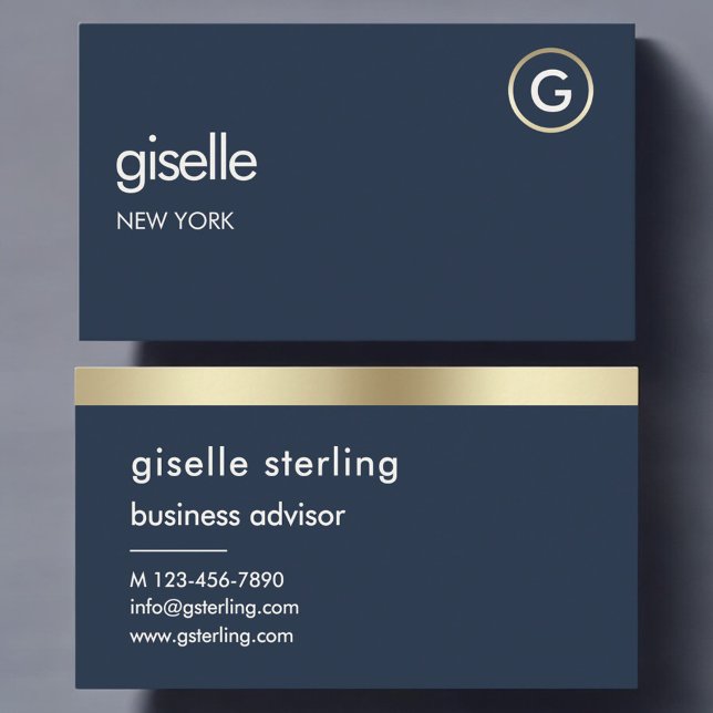 Blå luxury Faux Gold Foil Monogram Visitkort (Skapare uppladdad)
